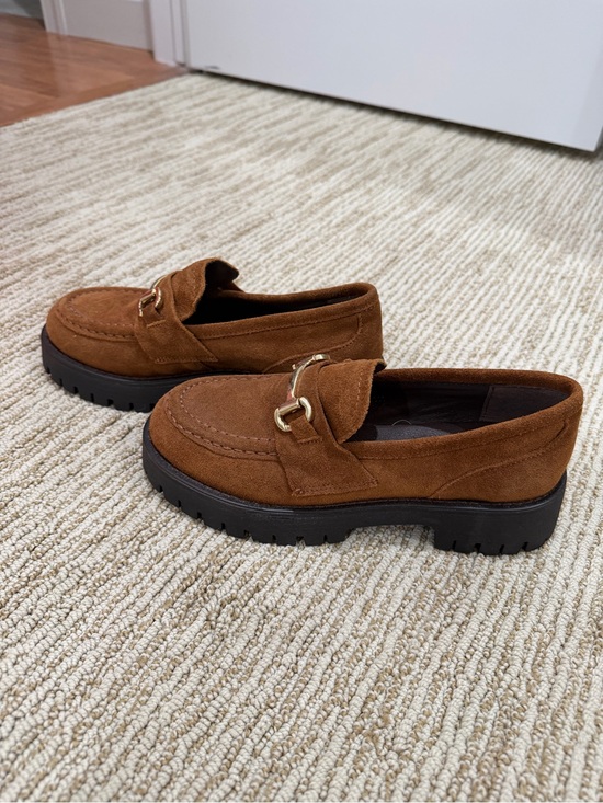 Steve Madden Shoes - Women's Brown Suede Lug Sole Loafers with Gold Accent